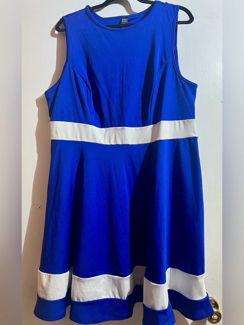 Royal Blue and White Fit & Flare Midi Dress - Sleeveless
